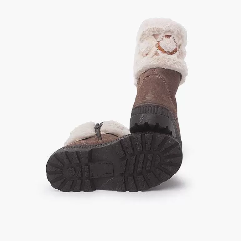 Best Pisamonas Botas Adorno Geometrico Cuello Pelito Color Topo