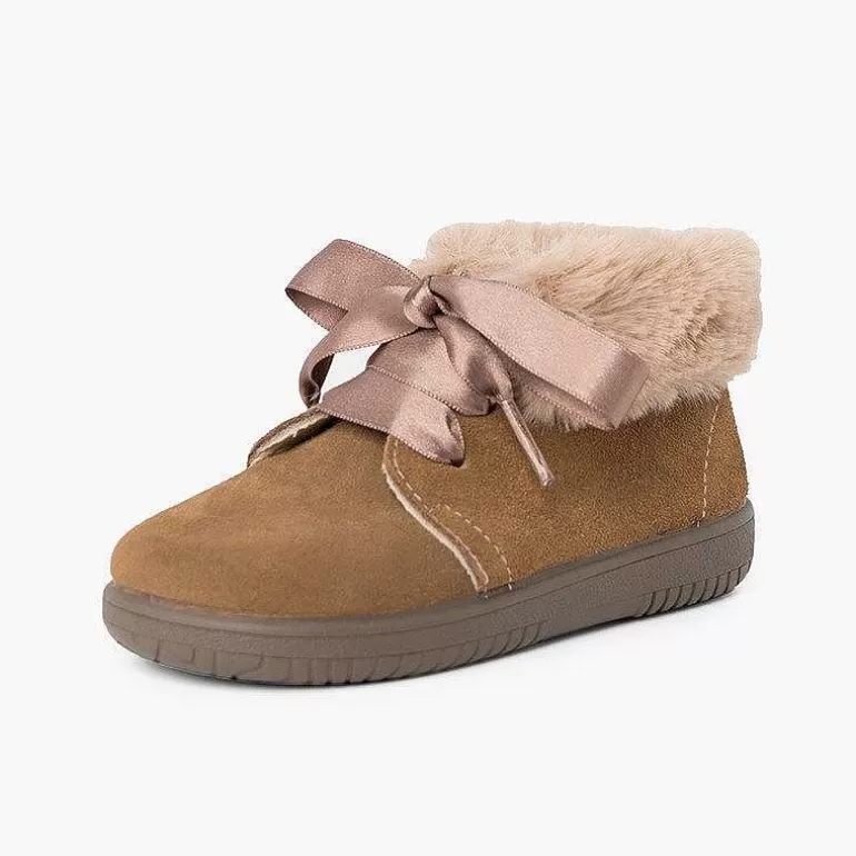 New Pisamonas Botitas Niña Serraje Cuello Pelo Cordones Raso