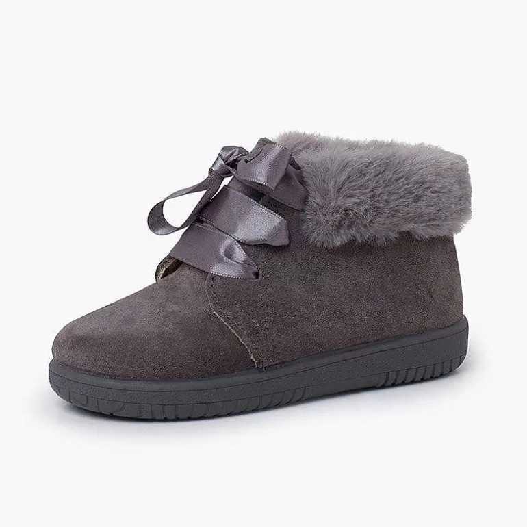 New Pisamonas Botitas Niña Serraje Cuello Pelo Cordones Raso