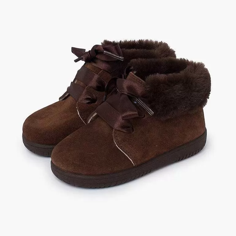 New Pisamonas Botitas Niña Serraje Cuello Pelo Cordones Raso