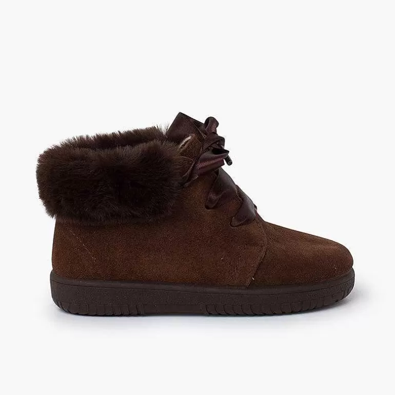 New Pisamonas Botitas Niña Serraje Cuello Pelo Cordones Raso