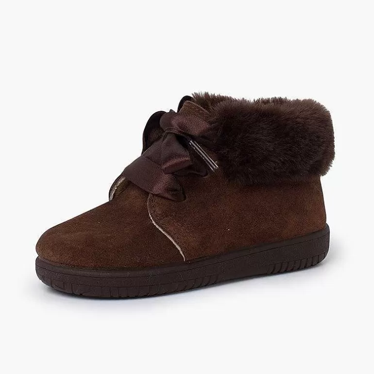 New Pisamonas Botitas Niña Serraje Cuello Pelo Cordones Raso