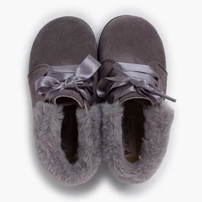 New Pisamonas Botitas Niña Serraje Cuello Pelo Cordones Raso