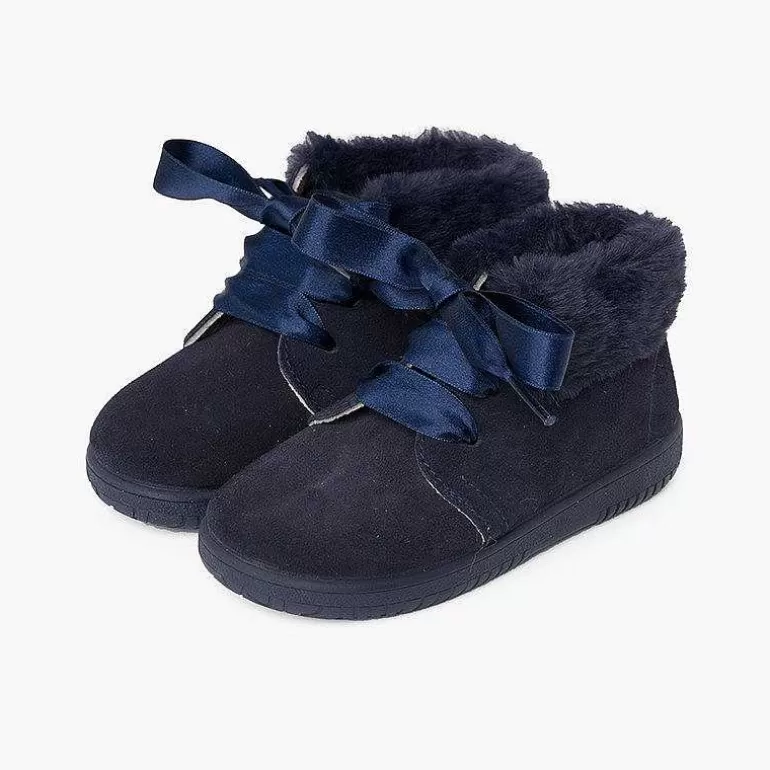 New Pisamonas Botitas Niña Serraje Cuello Pelo Cordones Raso