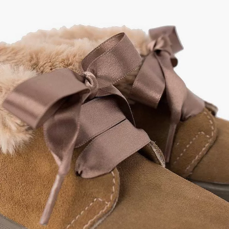New Pisamonas Botitas Niña Serraje Cuello Pelo Cordones Raso