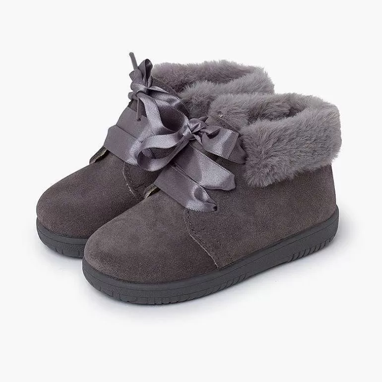New Pisamonas Botitas Niña Serraje Cuello Pelo Cordones Raso