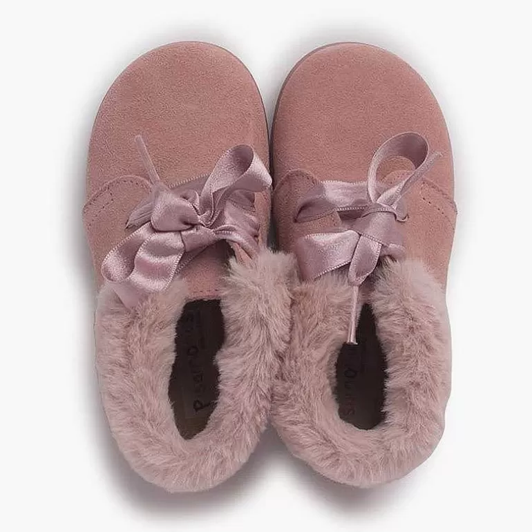 New Pisamonas Botitas Niña Serraje Cuello Pelo Cordones Raso
