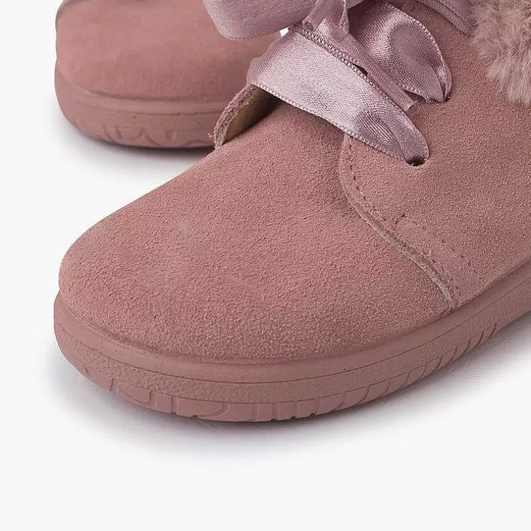 New Pisamonas Botitas Niña Serraje Cuello Pelo Cordones Raso