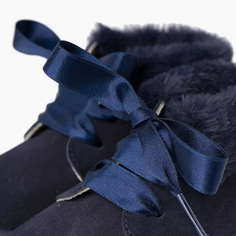 New Pisamonas Botitas Niña Serraje Cuello Pelo Cordones Raso