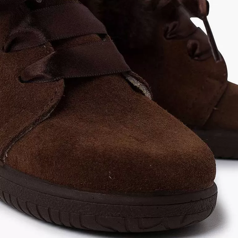 New Pisamonas Botitas Niña Serraje Cuello Pelo Cordones Raso