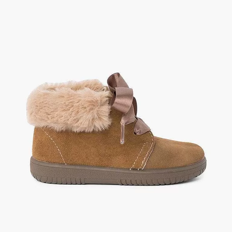 New Pisamonas Botitas Niña Serraje Cuello Pelo Cordones Raso