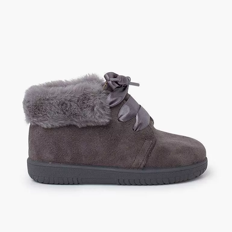 New Pisamonas Botitas Niña Serraje Cuello Pelo Cordones Raso