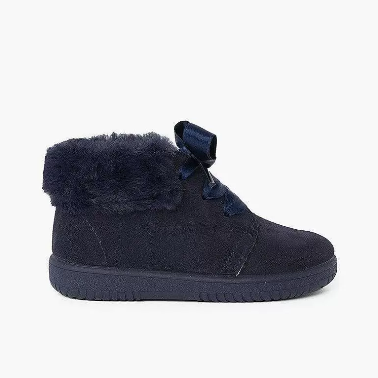New Pisamonas Botitas Niña Serraje Cuello Pelo Cordones Raso
