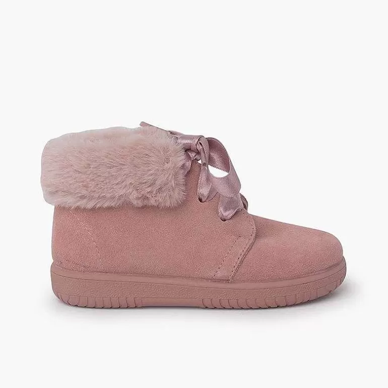 New Pisamonas Botitas Niña Serraje Cuello Pelo Cordones Raso