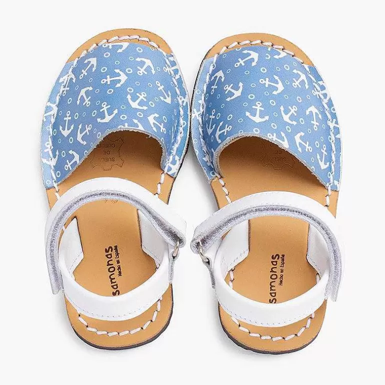 Online Pisamonas Menorquinas Bicolor Anclas Niños Tira Adherente Color Blanco Y Azul Jeans