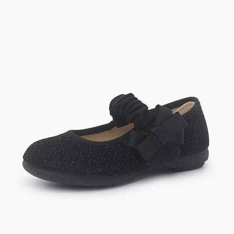 Fashion Pisamonas Merceditas Glitter Y Lazo Niña Color Negro