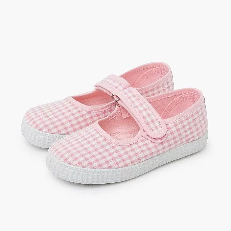 Online Pisamonas Merceditas Zapatilla Vichy Tira Adherente Color Rosa