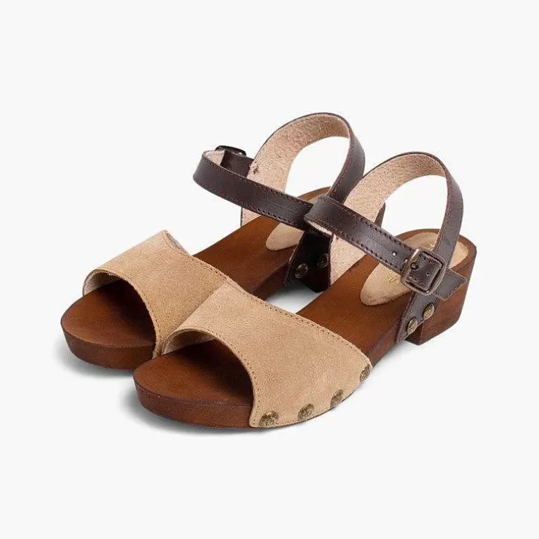 Outlet Pisamonas Sandalia Niña Y Mujer Serraje Suela Tipo Madera