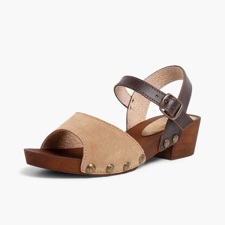Outlet Pisamonas Sandalia Niña Y Mujer Serraje Suela Tipo Madera