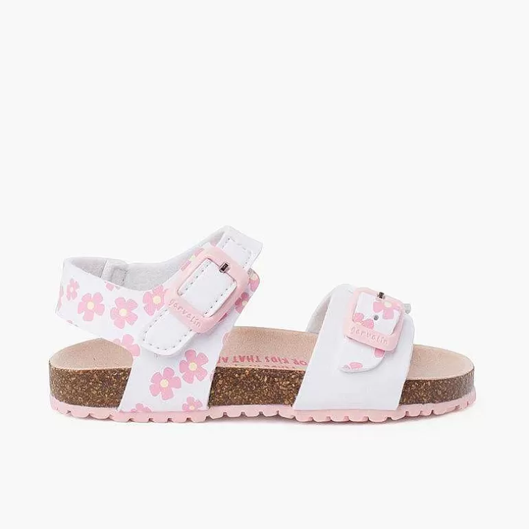 Discount Pisamonas Sandalias Niña Con Flores, Doble Hebilla Y Suela Bio Color Blanco
