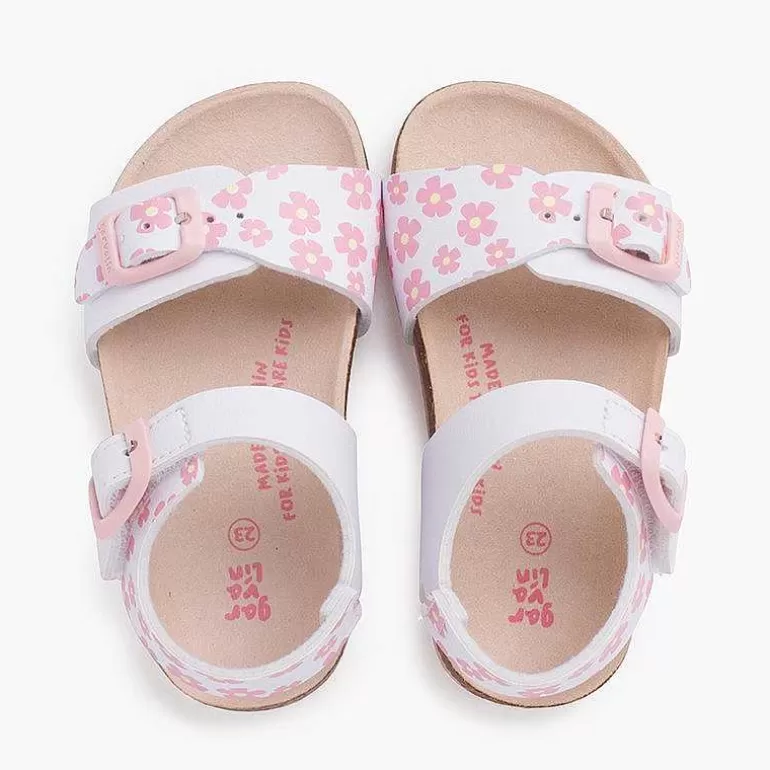 Discount Pisamonas Sandalias Niña Con Flores, Doble Hebilla Y Suela Bio Color Blanco