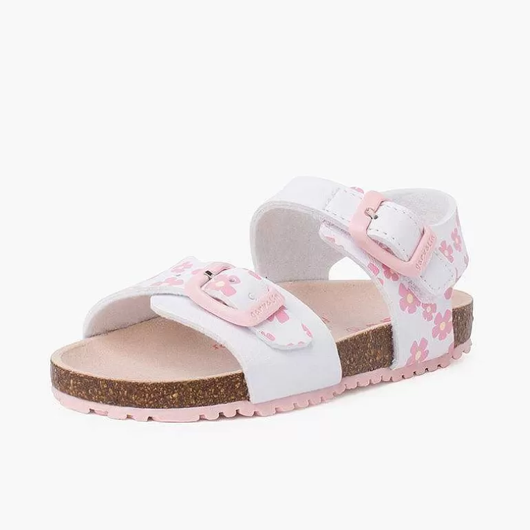 Discount Pisamonas Sandalias Niña Con Flores, Doble Hebilla Y Suela Bio Color Blanco