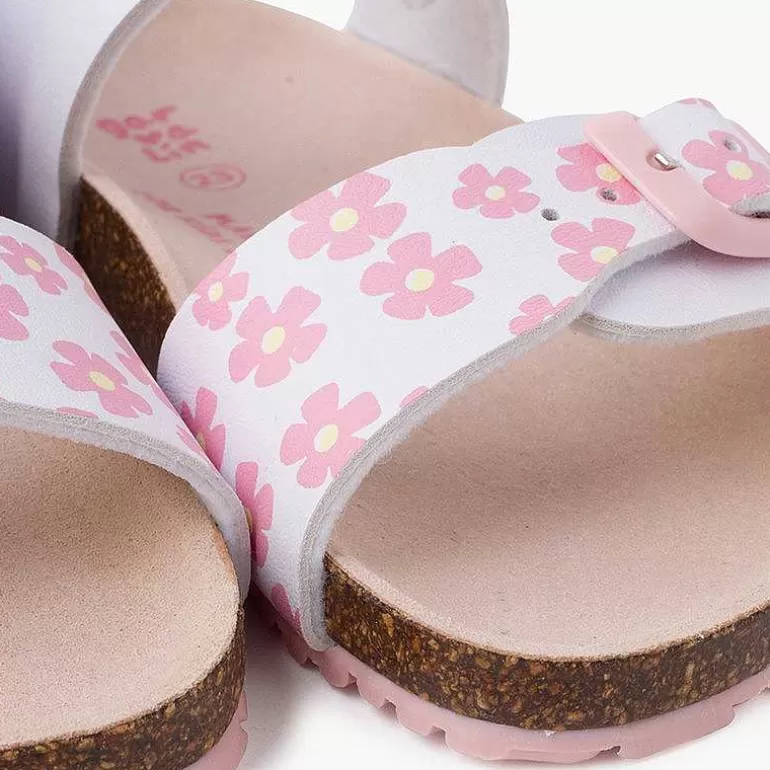 Discount Pisamonas Sandalias Niña Con Flores, Doble Hebilla Y Suela Bio Color Blanco