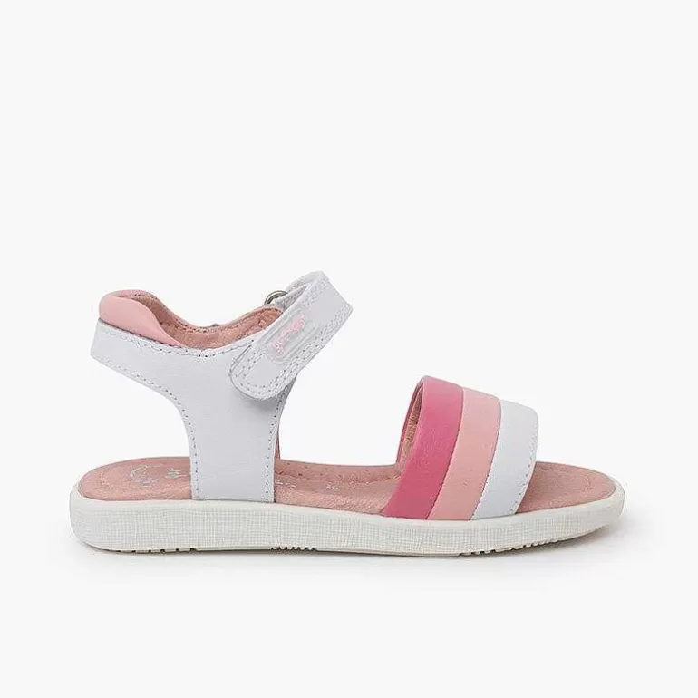 Shop Pisamonas Sandalias Niña Piel Bandas Tricolor Color Rosa