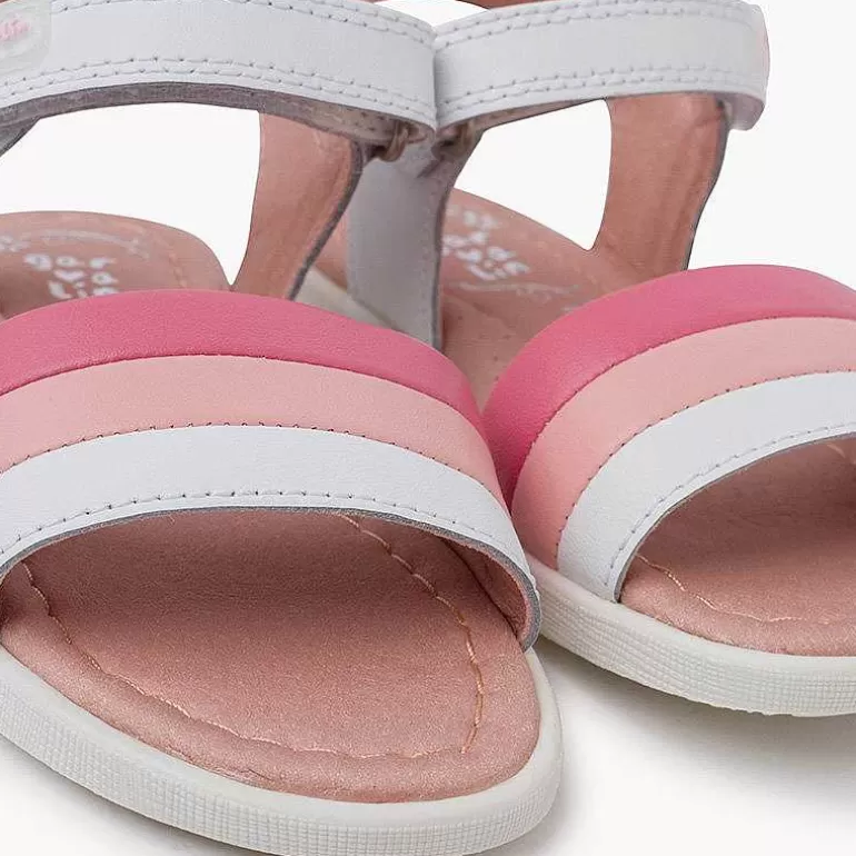 Shop Pisamonas Sandalias Niña Piel Bandas Tricolor Color Rosa
