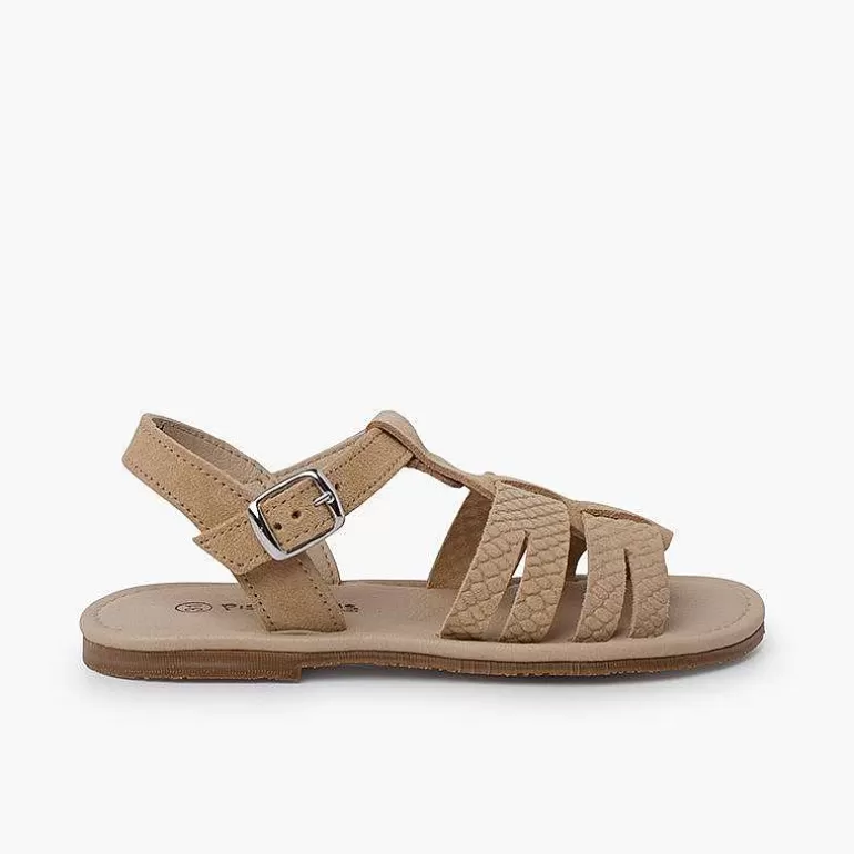 Cheap Pisamonas Sandalias Niña Tipo Gladiador Piel Grabada Color Arena