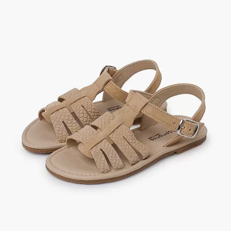 Cheap Pisamonas Sandalias Niña Tipo Gladiador Piel Grabada Color Arena