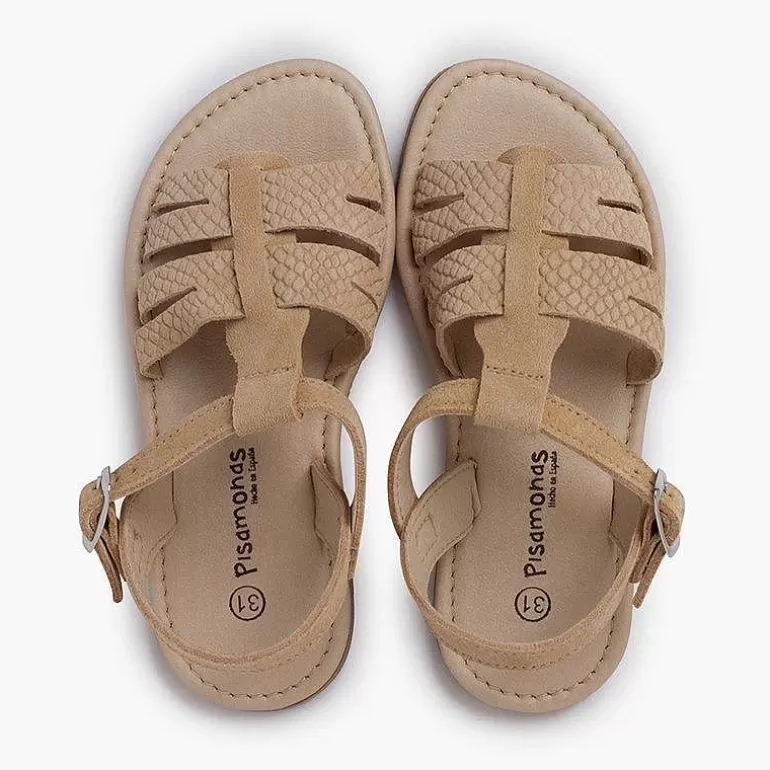 Cheap Pisamonas Sandalias Niña Tipo Gladiador Piel Grabada Color Arena