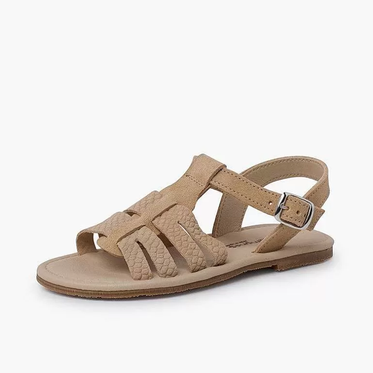 Cheap Pisamonas Sandalias Niña Tipo Gladiador Piel Grabada Color Arena