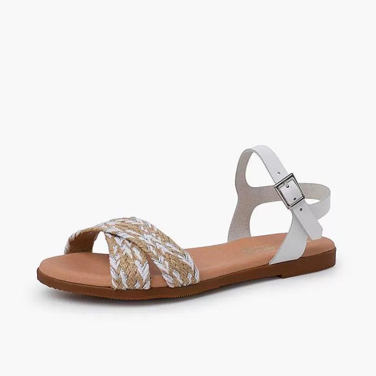 Fashion Pisamonas Sandalias Niña Y Mujer. Tira De Yute Cruzada En La Pala