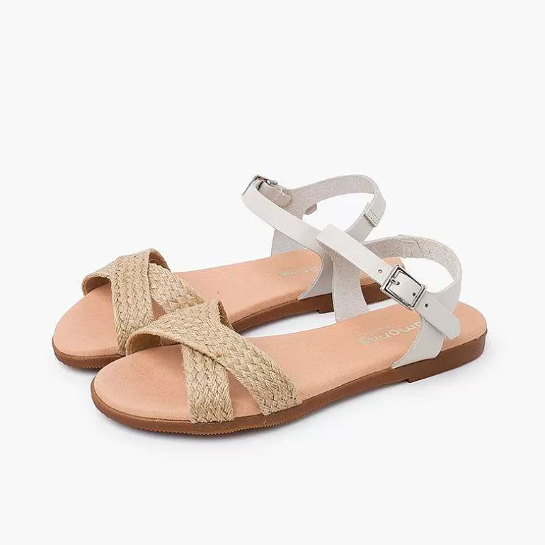 Fashion Pisamonas Sandalias Niña Y Mujer. Tira De Yute Cruzada En La Pala