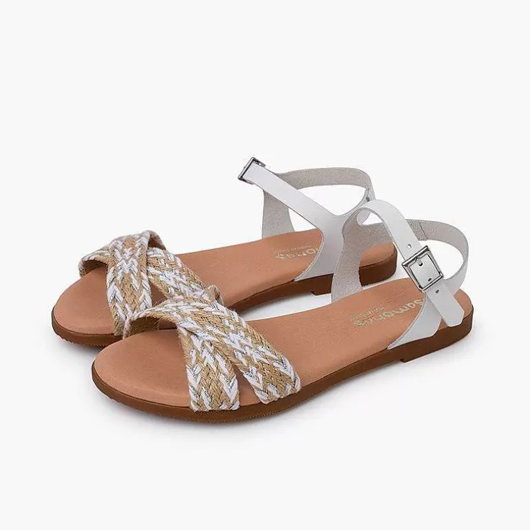 Fashion Pisamonas Sandalias Niña Y Mujer. Tira De Yute Cruzada En La Pala