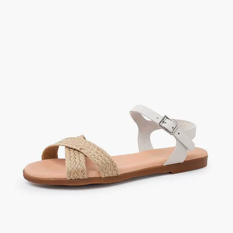 Fashion Pisamonas Sandalias Niña Y Mujer. Tira De Yute Cruzada En La Pala