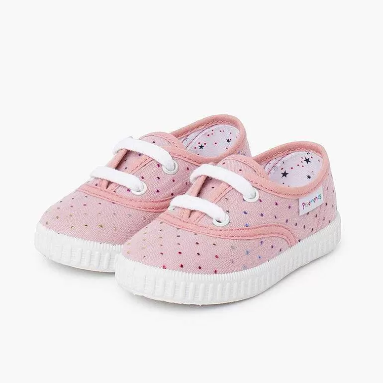New Pisamonas Zapatillas Cordones Puntitos Metalizados Colores Color Rosa Viejo