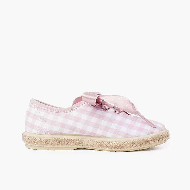Store Pisamonas Zapatillas Cuadros Vichy Y Yute Cordones Raso