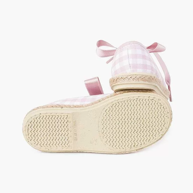 Store Pisamonas Zapatillas Cuadros Vichy Y Yute Cordones Raso