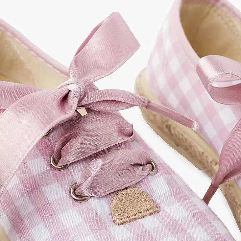 Store Pisamonas Zapatillas Cuadros Vichy Y Yute Cordones Raso