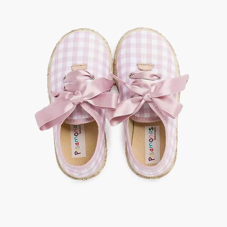 Store Pisamonas Zapatillas Cuadros Vichy Y Yute Cordones Raso