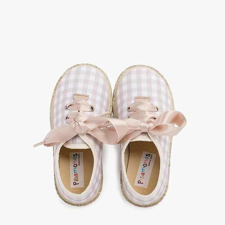 Store Pisamonas Zapatillas Cuadros Vichy Y Yute Cordones Raso