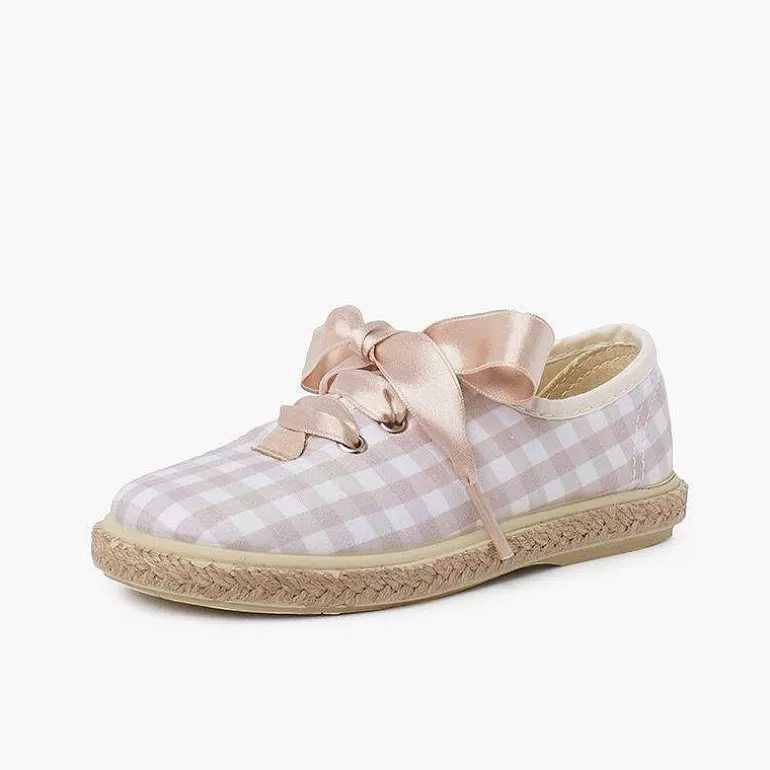 Store Pisamonas Zapatillas Cuadros Vichy Y Yute Cordones Raso
