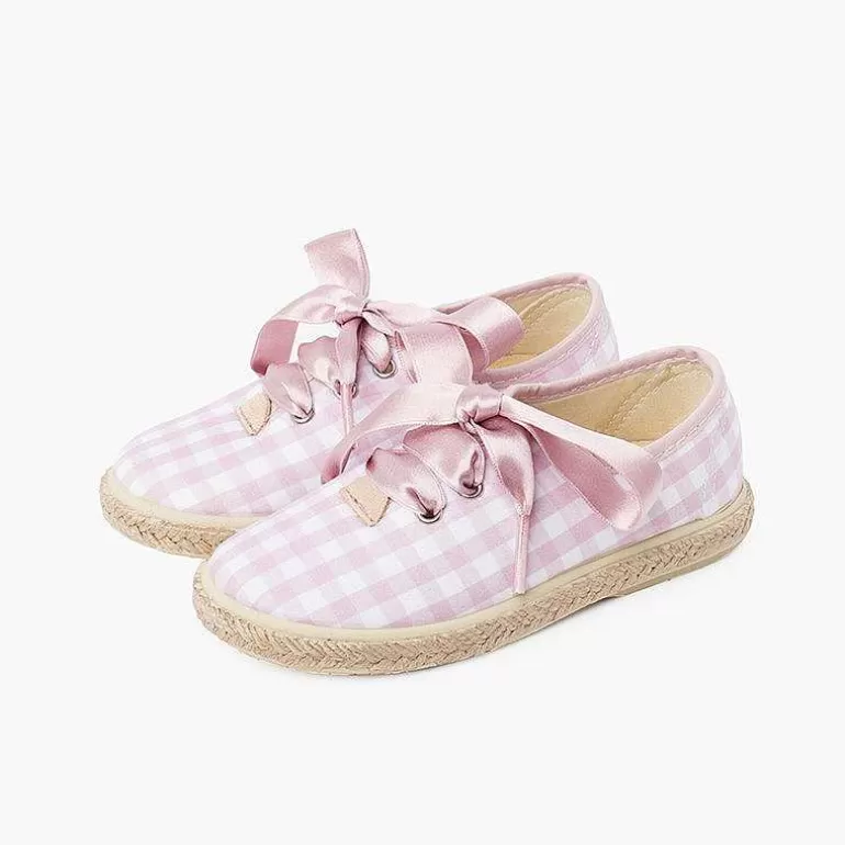 Store Pisamonas Zapatillas Cuadros Vichy Y Yute Cordones Raso