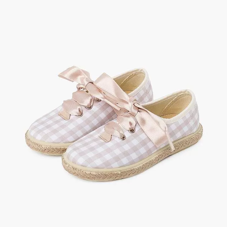 Store Pisamonas Zapatillas Cuadros Vichy Y Yute Cordones Raso