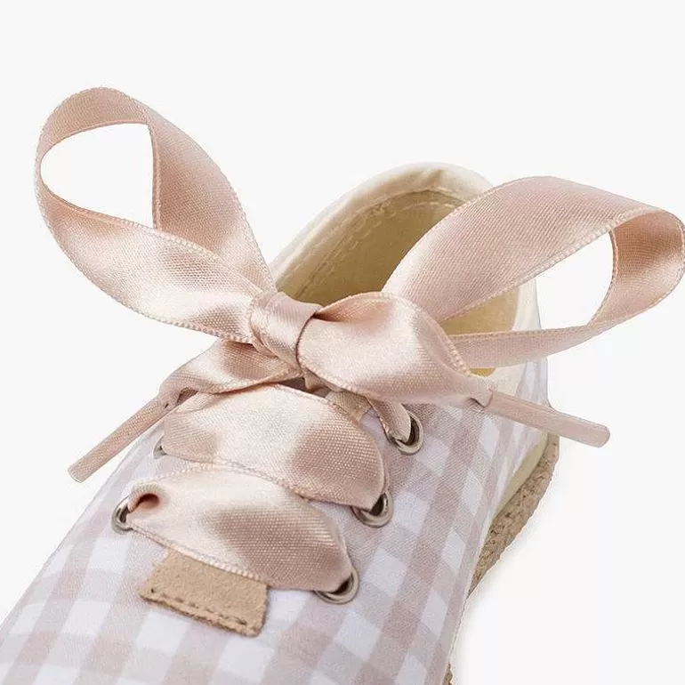 Store Pisamonas Zapatillas Cuadros Vichy Y Yute Cordones Raso