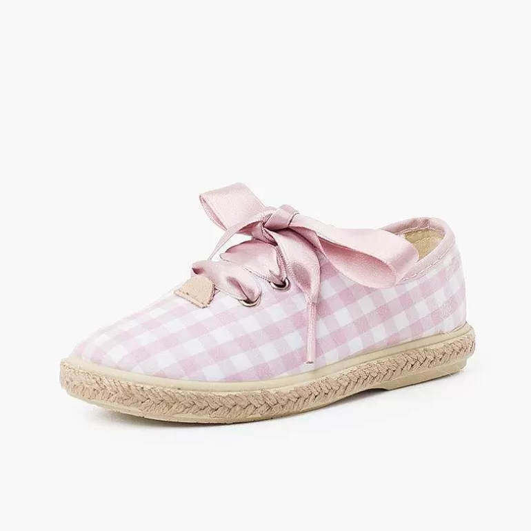 Store Pisamonas Zapatillas Cuadros Vichy Y Yute Cordones Raso