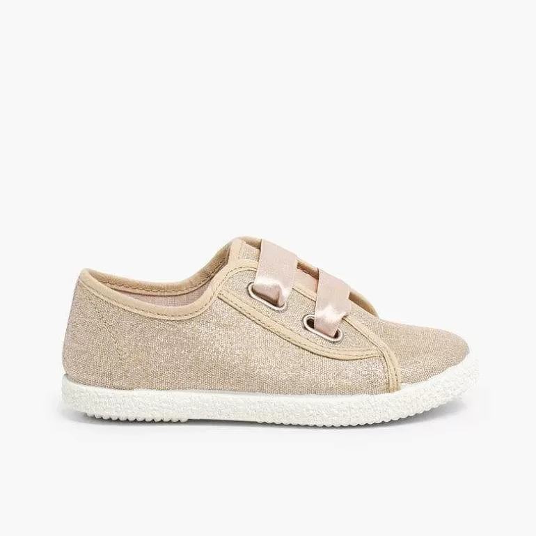 New Pisamonas Zapatillas Tejido Metalizado Lazo Raso
