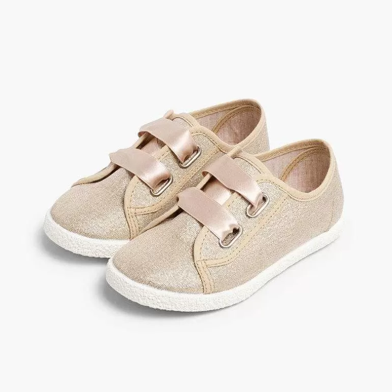 New Pisamonas Zapatillas Tejido Metalizado Lazo Raso